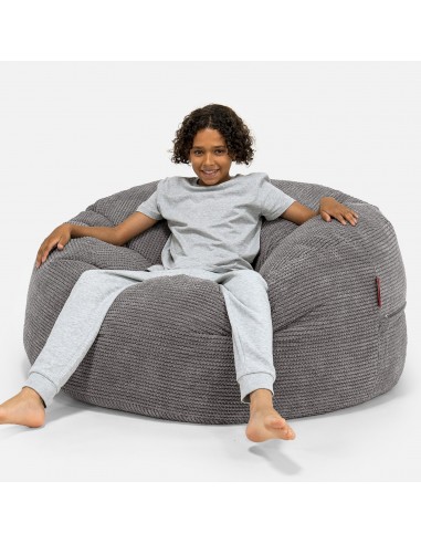 Pouf Ultra Confort pour Enfants 6-14 ans - Pompon Anthracite français