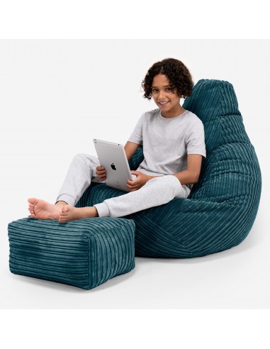 Pouf Gamer pour Enfant 6-14 ans - Côtelé Bleu Canard de votre