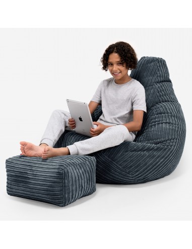 Pouf Gamer pour Enfant 6-14 ans - Côtelé Gris Ardoise en linge