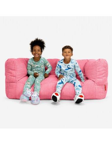 Canapé Pouf Géant Albert pour Enfants 2 places 3-14 ans - Côtelé Corail en linge