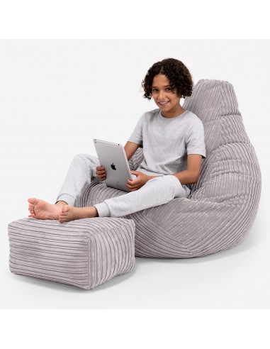 Pouf Gamer pour Enfant 6-14 ans - Côtelé Gris Argent de pas cher