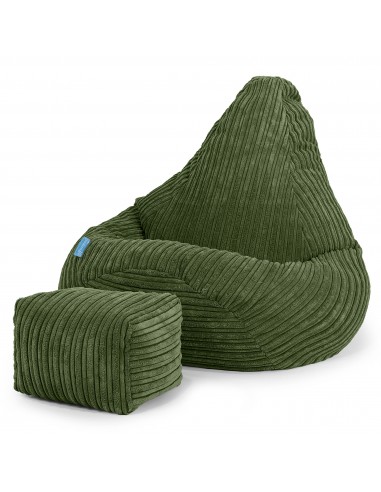 Pouf Fauteuil Gamer pour Enfant 1-5 ans - Côtelé Vert Forêt ou a consommer sur place