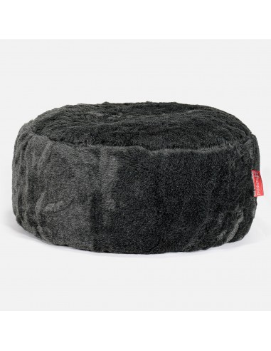 Pouf Design Rond - Fausse Fourrure Noir l'achat 